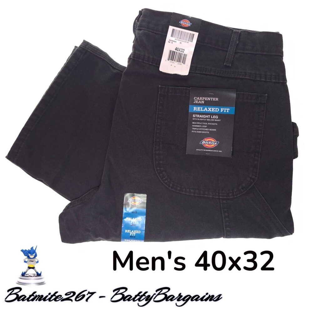 Dickies Carpenter Relaxed Fit Sanded Duck Mens 40x32 Rinsed Black Canvas Jeans N